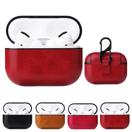 For Apple AirPods Pro Wireless Earphone Protective Leather Case with Hook(Red)-garmade.com