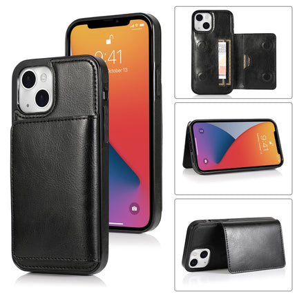 Shockproof PU + TPU Protective Case with Card Slots & Holder For iPhone 13 mini(Black)-garmade.com
