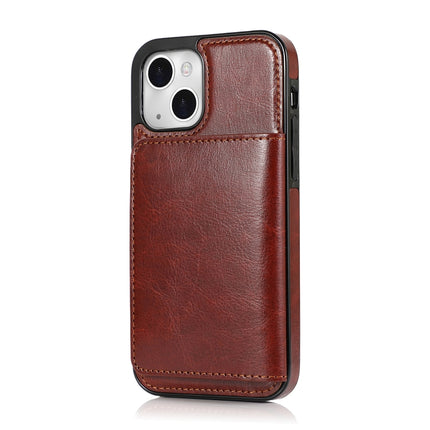 Shockproof PU + TPU Protective Case with Card Slots & Holder For iPhone 13 mini(Brown)-garmade.com