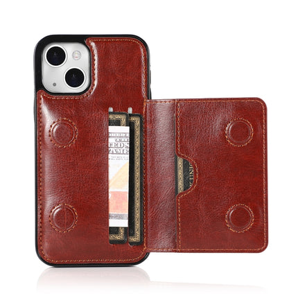 Shockproof PU + TPU Protective Case with Card Slots & Holder For iPhone 13 mini(Brown)-garmade.com