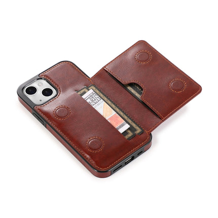 Shockproof PU + TPU Protective Case with Card Slots & Holder For iPhone 13 mini(Brown)-garmade.com