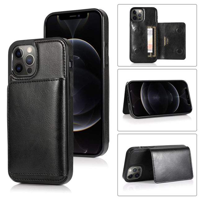 Shockproof PU + TPU Protective Case with Card Slots & Holder For iPhone 13 Pro(Black)-garmade.com