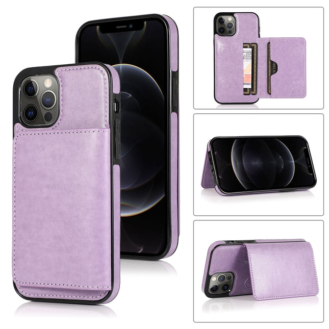 Shockproof PU + TPU Protective Case with Card Slots & Holder For iPhone 13 Pro(Purple)-garmade.com