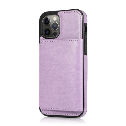 Shockproof PU + TPU Protective Case with Card Slots & Holder For iPhone 13 Pro(Purple)-garmade.com