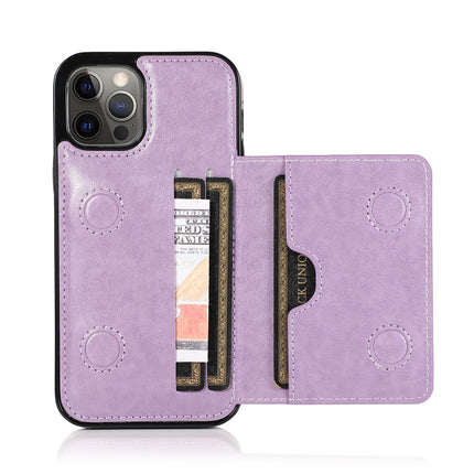 Shockproof PU + TPU Protective Case with Card Slots & Holder For iPhone 13 Pro(Purple)-garmade.com