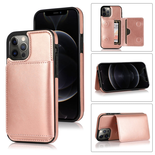 Shockproof PU + TPU Protective Case with Card Slots & Holder For iPhone 13 Pro(Rose Gold)-garmade.com