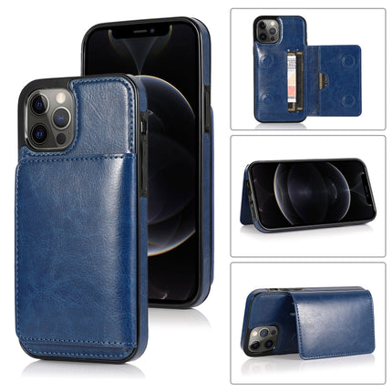 Shockproof PU + TPU Protective Case with Card Slots & Holder For iPhone 13 Pro(Blue)-garmade.com