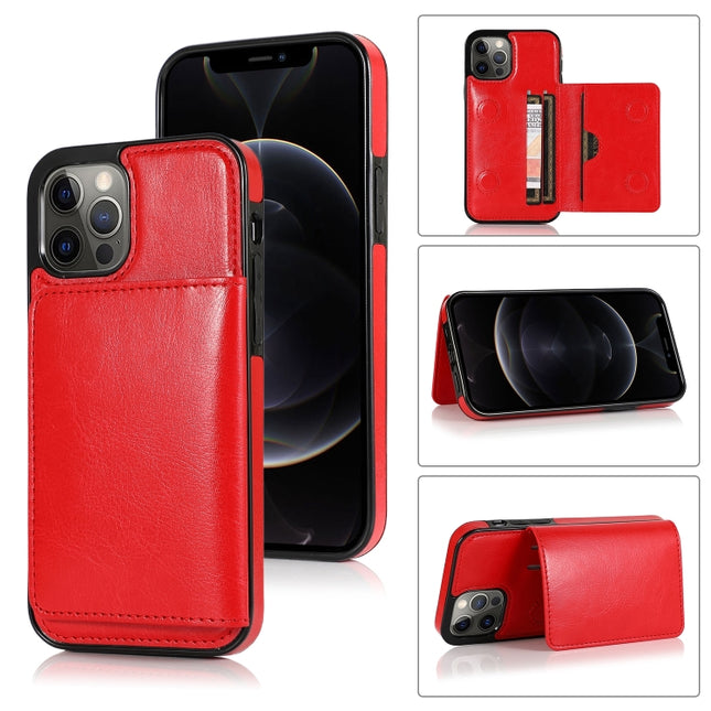 Shockproof PU + TPU Protective Case with Card Slots & Holder For iPhone 13 Pro(Red)-garmade.com