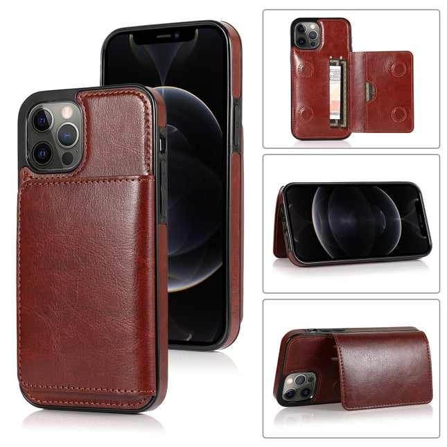 Shockproof PU + TPU Protective Case with Card Slots & Holder For iPhone 13 Pro(Brown)-garmade.com