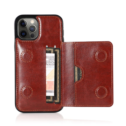 Shockproof PU + TPU Protective Case with Card Slots & Holder For iPhone 13 Pro(Brown)-garmade.com