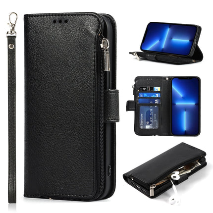 Microfiber Zipper Horizontal Flip Leather Case with Holder & Card Slots & Wallet For iPhone 13 mini(Black)-garmade.com