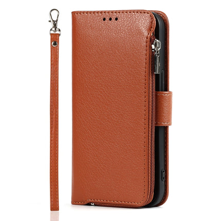 Microfiber Zipper Horizontal Flip Leather Case with Holder & Card Slots & Wallet For iPhone 13 mini(Brown)-garmade.com