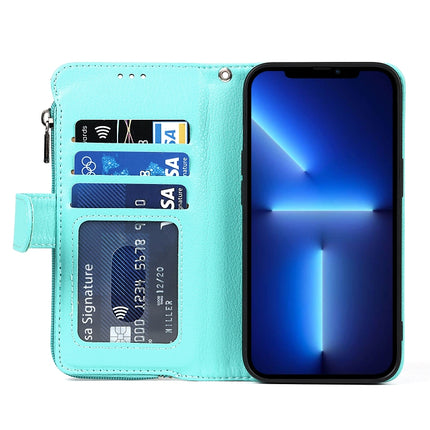 Microfiber Zipper Horizontal Flip Leather Case with Holder & Card Slots & Wallet For iPhone 13 mini(Mint Green)-garmade.com
