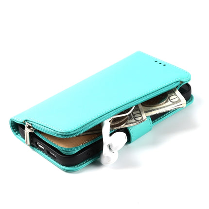 Microfiber Zipper Horizontal Flip Leather Case with Holder & Card Slots & Wallet For iPhone 13 mini(Mint Green)-garmade.com