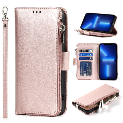 Microfiber Zipper Horizontal Flip Leather Case with Holder & Card Slots & Wallet For iPhone 13 Pro(Rose Gold)-garmade.com