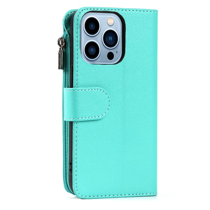 Microfiber Zipper Horizontal Flip Leather Case with Holder & Card Slots & Wallet For iPhone 13 Pro(Mint Green)-garmade.com