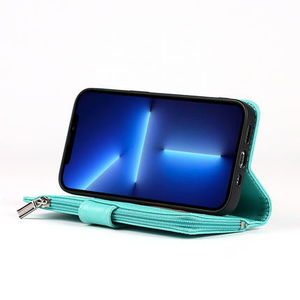 Microfiber Zipper Horizontal Flip Leather Case with Holder & Card Slots & Wallet For iPhone 13 Pro(Mint Green)-garmade.com