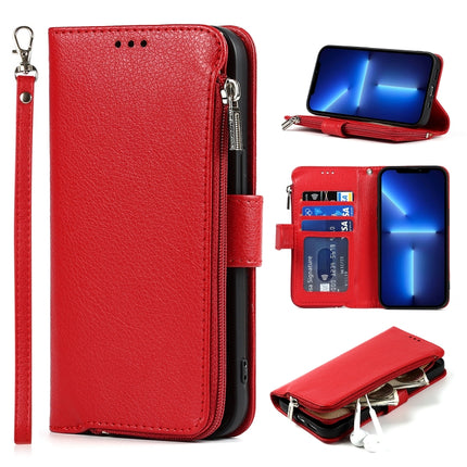 Microfiber Zipper Horizontal Flip Leather Case with Holder & Card Slots & Wallet For iPhone 13 Pro(Red)-garmade.com