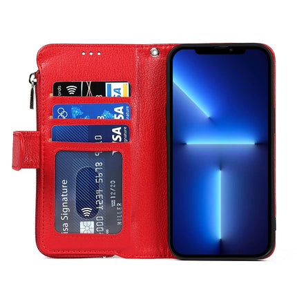 Microfiber Zipper Horizontal Flip Leather Case with Holder & Card Slots & Wallet For iPhone 13 Pro(Red)-garmade.com