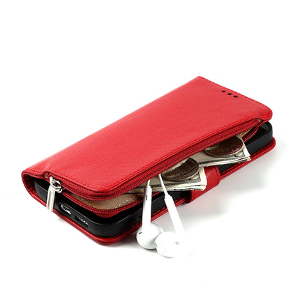 Microfiber Zipper Horizontal Flip Leather Case with Holder & Card Slots & Wallet For iPhone 13 Pro(Red)-garmade.com