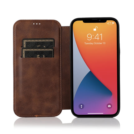 Strong Magnetic Closure PU + TPU Leather Case with Card Slots & Holder For iPhone 13 mini(Brown)-garmade.com
