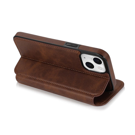 Strong Magnetic Closure PU + TPU Leather Case with Card Slots & Holder For iPhone 13 mini(Brown)-garmade.com
