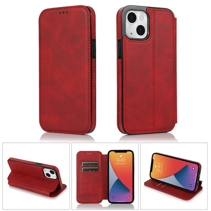 Strong Magnetic Closure PU + TPU Leather Case with Card Slots & Holder For iPhone 13 mini(Red)-garmade.com