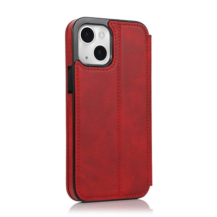 Strong Magnetic Closure PU + TPU Leather Case with Card Slots & Holder For iPhone 13 mini(Red)-garmade.com