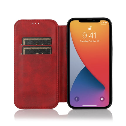 Strong Magnetic Closure PU + TPU Leather Case with Card Slots & Holder For iPhone 13 mini(Red)-garmade.com