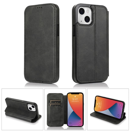 Strong Magnetic Closure PU + TPU Leather Case with Card Slots & Holder For iPhone 13 mini(Black)-garmade.com
