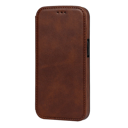 Strong Magnetic Closure PU + TPU Leather Case with Card Slots & Holder For iPhone 13 Pro(Brown)-garmade.com