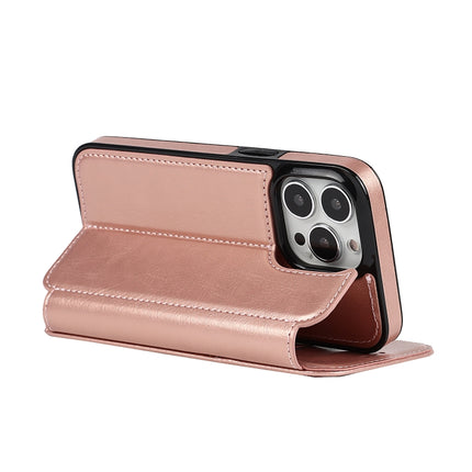 Strong Magnetic Closure PU + TPU Leather Case with Card Slots & Holder For iPhone 13 Pro(Rose Gold)-garmade.com