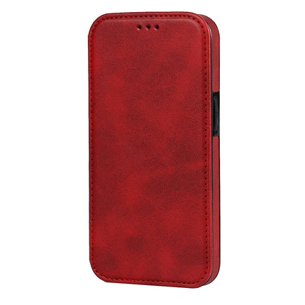 Strong Magnetic Closure PU + TPU Leather Case with Card Slots & Holder For iPhone 13 Pro(Red)-garmade.com