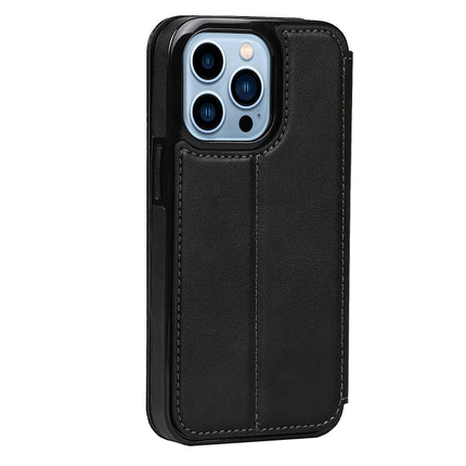 Strong Magnetic Closure PU + TPU Leather Case with Card Slots & Holder For iPhone 13 Pro(Black)-garmade.com