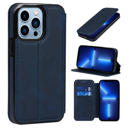 Strong Magnetic Closure PU + TPU Leather Case with Card Slots & Holder For iPhone 13 Pro(Blue)-garmade.com