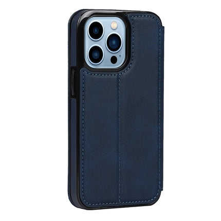 Strong Magnetic Closure PU + TPU Leather Case with Card Slots & Holder For iPhone 13 Pro(Blue)-garmade.com