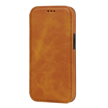 Strong Magnetic Closure PU + TPU Leather Case with Card Slots & Holder For iPhone 13 Pro(Khaki)-garmade.com