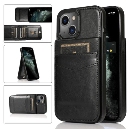 Solid Color PC + TPU Protective Case with Holder & Card Slots For iPhone 13 mini(Black)-garmade.com