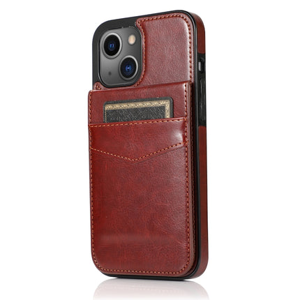 Solid Color PC + TPU Protective Case with Holder & Card Slots For iPhone 13 mini(Brown)-garmade.com