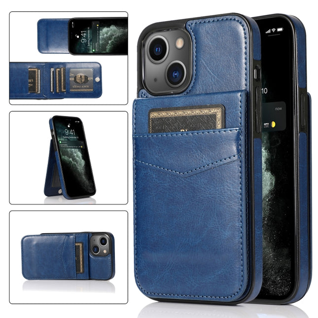 Solid Color PC + TPU Protective Case with Holder & Card Slots For iPhone 13 mini(Blue)-garmade.com