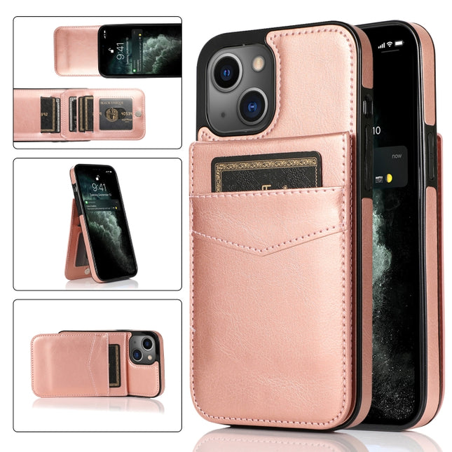 Solid Color PC + TPU Protective Case with Holder & Card Slots For iPhone 13 mini(Rose Gold)-garmade.com