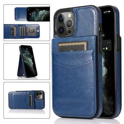 Solid Color PC + TPU Protective Case with Holder & Card Slots For iPhone 13 Pro(Blue)-garmade.com