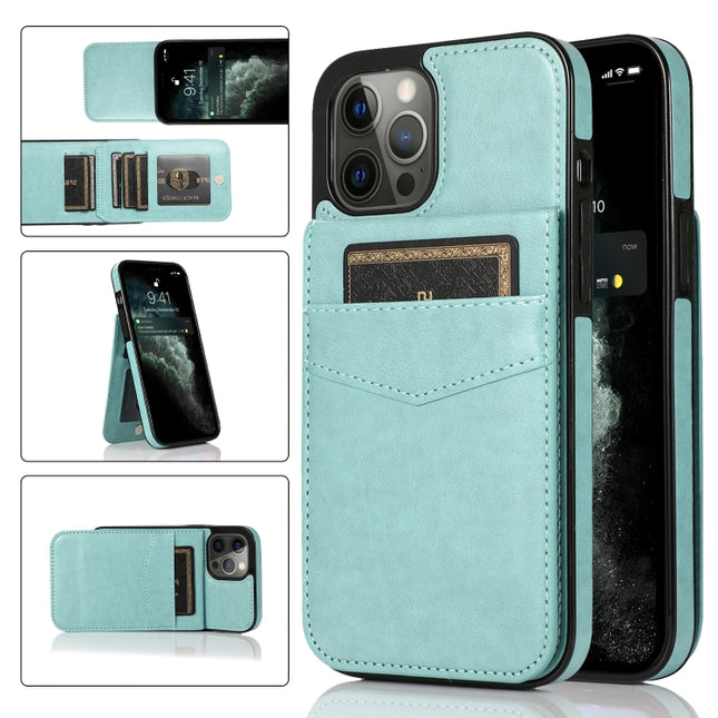 Solid Color PC + TPU Protective Case with Holder & Card Slots For iPhone 13 Pro(Green)-garmade.com