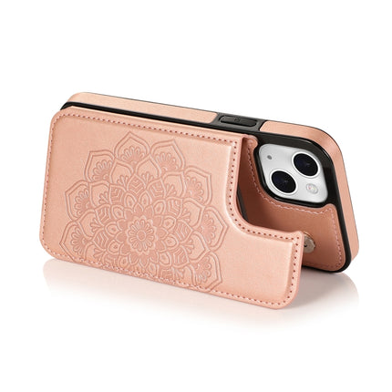Double Buckle Mandala Pattern PU+TPU Protective Case with Card Slots & Holder & Photo Frame For iPhone 13 mini(Rose Gold)-garmade.com