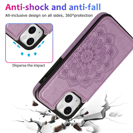 Double Buckle Mandala Pattern PU+TPU Protective Case with Card Slots & Holder & Photo Frame For iPhone 13 mini(Purple)-garmade.com