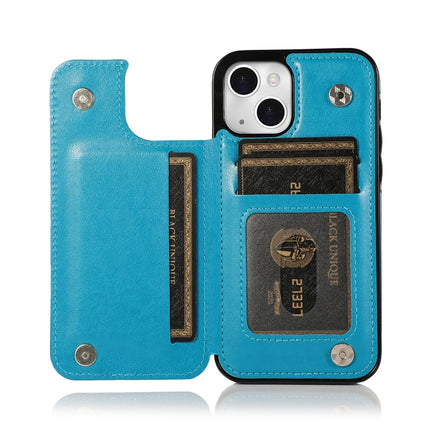 Double Buckle Mandala Pattern PU+TPU Protective Case with Card Slots & Holder & Photo Frame For iPhone 13 mini(Blue)-garmade.com