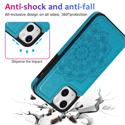 Double Buckle Mandala Pattern PU+TPU Protective Case with Card Slots & Holder & Photo Frame For iPhone 13 mini(Blue)-garmade.com