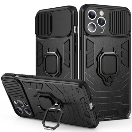 Sliding Camera Cover Design TPU + PC Shockproof Case with Ring Holder For iPhone 13 mini(Black)-garmade.com