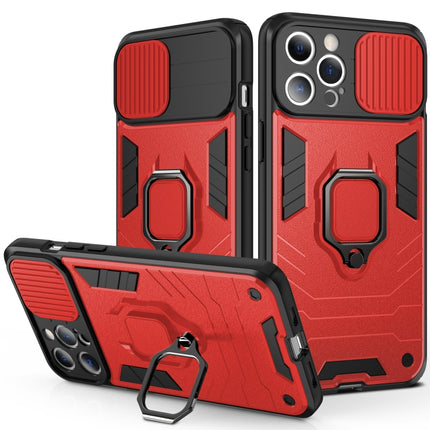 Sliding Camera Cover Design TPU + PC Shockproof Case with Ring Holder For iPhone 13 mini(Red)-garmade.com