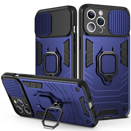 Sliding Camera Cover Design TPU + PC Shockproof Case with Ring Holder For iPhone 13 mini(Blue)-garmade.com